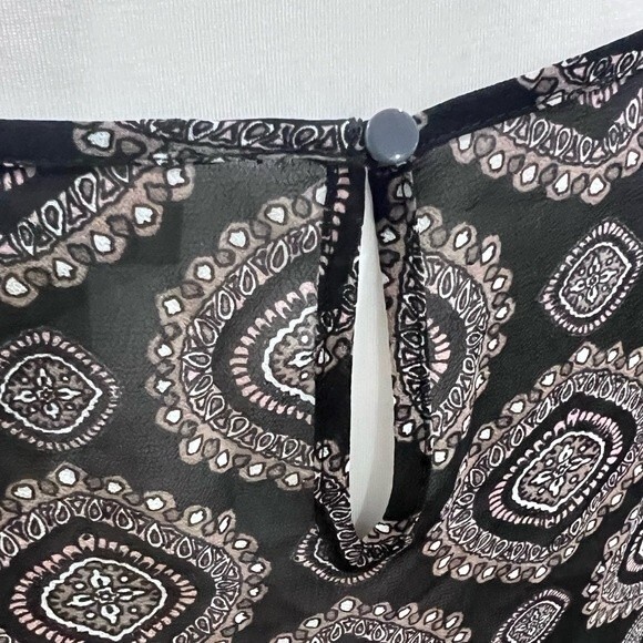 Loft long sleeve black and pink print semi sheer top size large - Picture 4 of 7